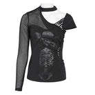 Camiseta gótica asimétrica para mujer DEVIL FASHION con diseño de esqueleto