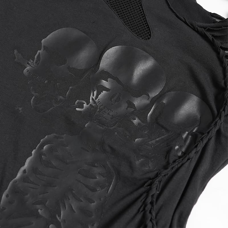 T-shirt asimmetrica gotica da donna DEVIL FASHION con motivo scheletro
