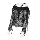 DEVIL FASHION Women's Gothic Asymmetric Floral Cobweb Mesh Top