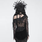 DEVIL FASHION Women's Gothic Asymmetric Floral Cobweb Mesh Top
