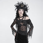 DEVIL FASHION Women's Gothic Asymmetric Floral Cobweb Mesh Top