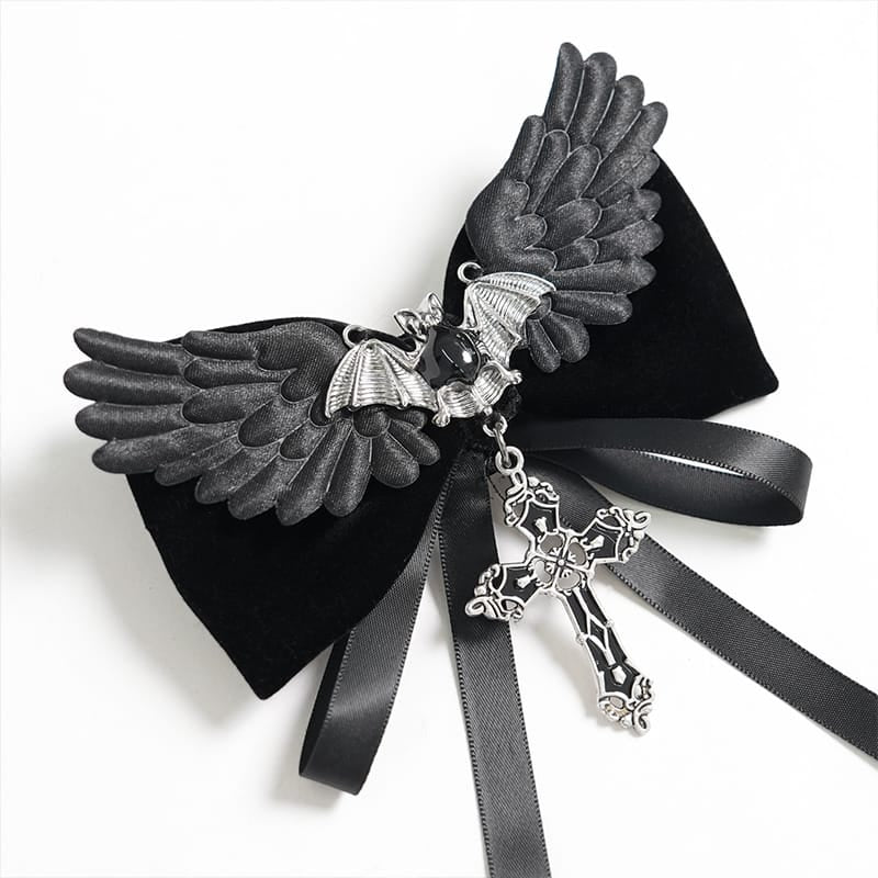 DEVIL FASHION Women's Gothic Bat Cross Bowknot Hairpin Neckwear