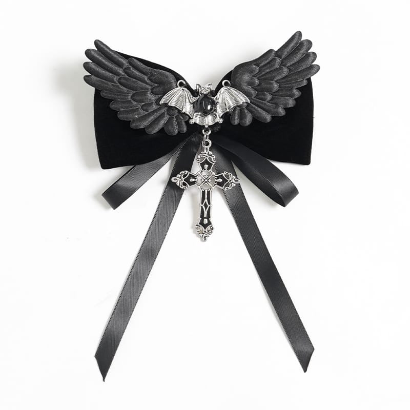 DEVIL FASHION Women's Gothic Bat Cross Bowknot Hairpin Neckwear