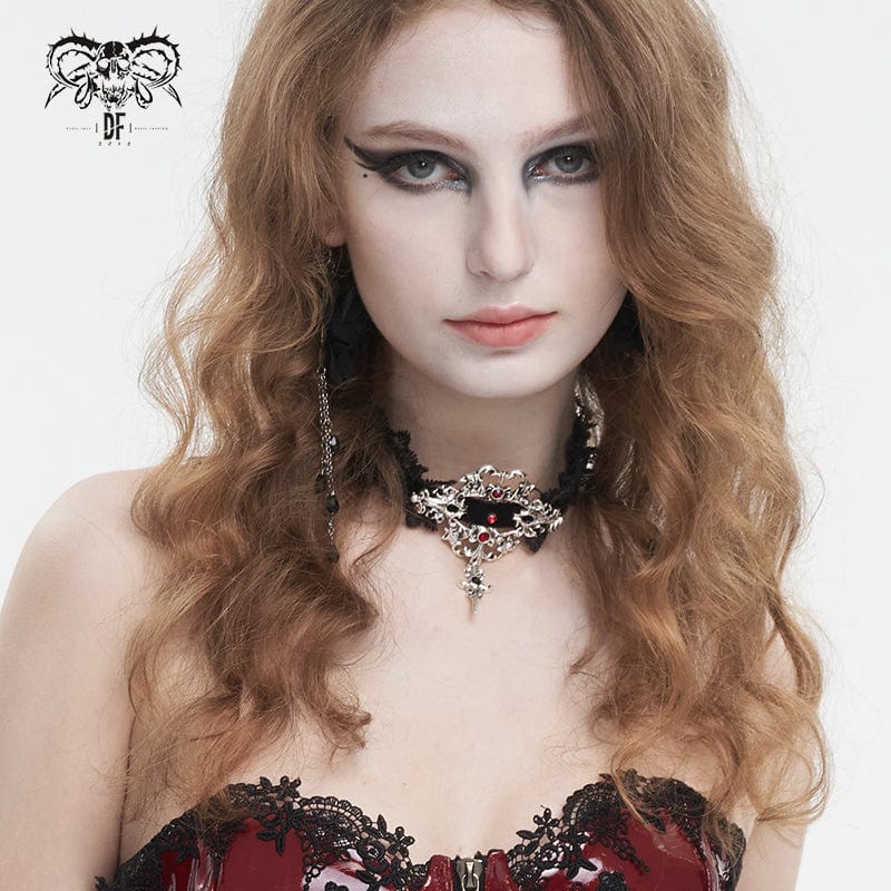 DEVIL FASHION Women's Gothic Beaded Lace Hem Necklace