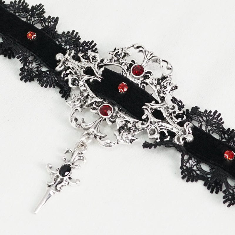 DEVIL FASHION Women's Gothic Beaded Lace Hem Necklace