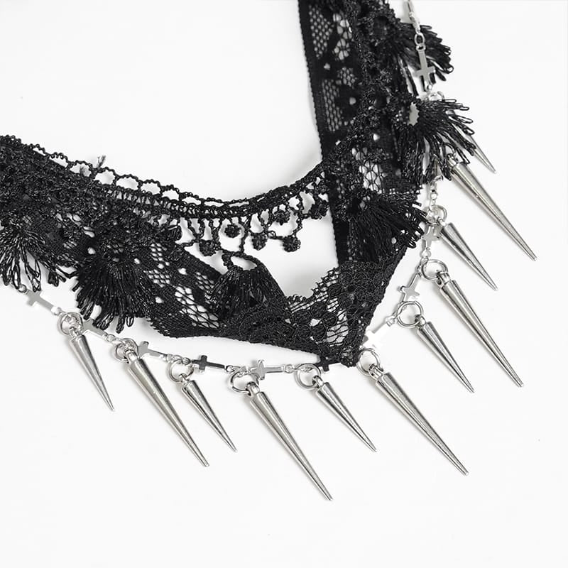 DEVIL FASHION Women's Gothic Beaded Rivets Layered Choker