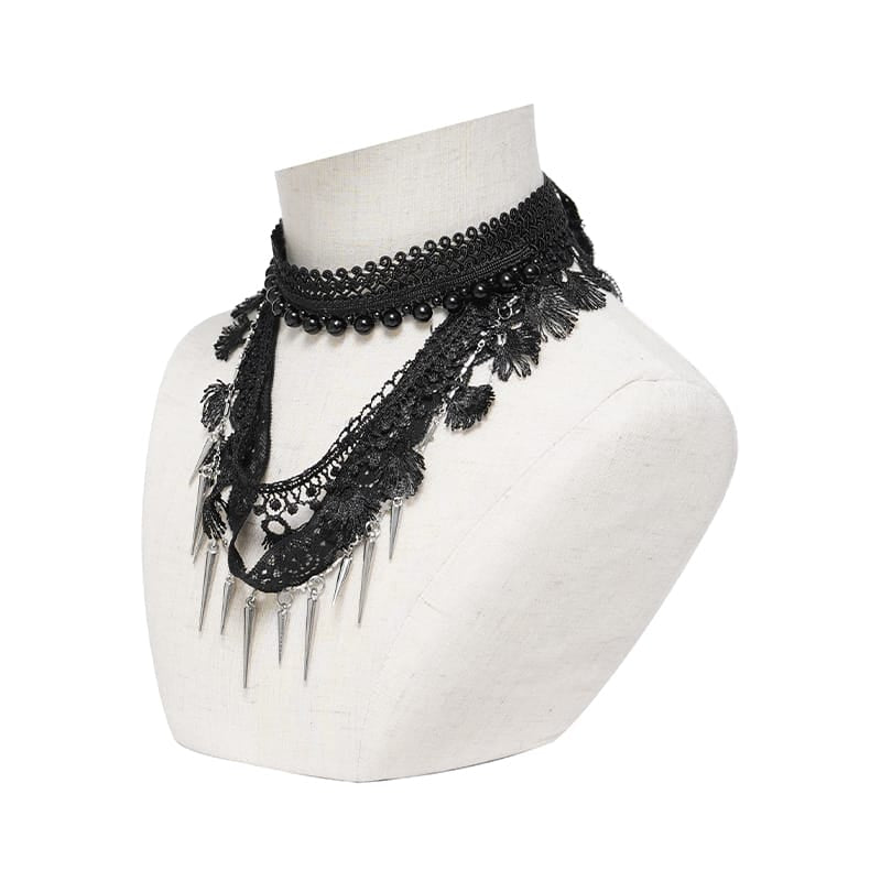 DEVIL FASHION Women's Gothic Beaded Rivets Layered Choker