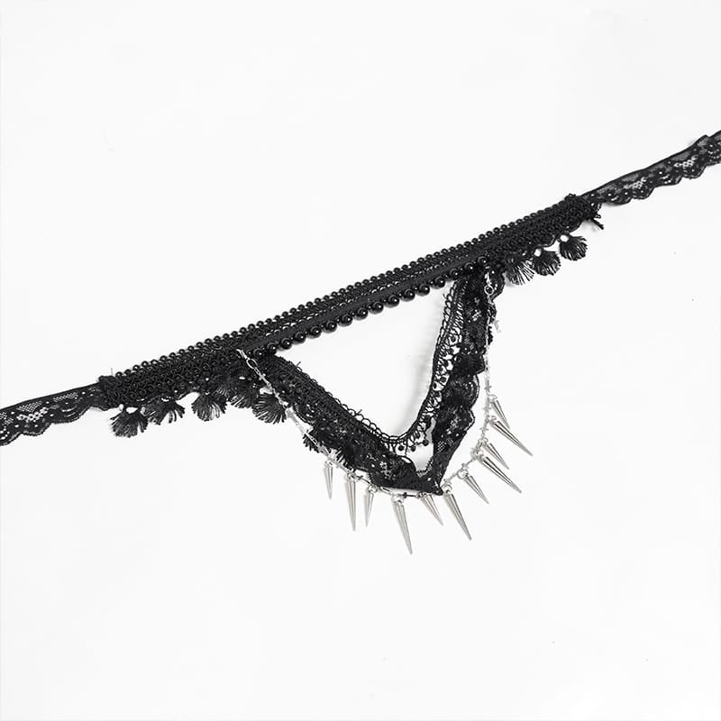 DEVIL FASHION Women's Gothic Beaded Rivets Layered Choker