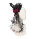 DEVIL FASHION Women's Gothic Beaded Rose Tulle Veil Mini Top Hat