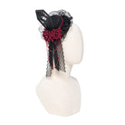 DEVIL FASHION Women's Gothic Beaded Rose Tulle Veil Mini Top Hat
