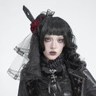 DEVIL FASHION Women's Gothic Beaded Rose Tulle Veil Mini Top Hat