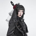 DEVIL FASHION Women's Gothic Beaded Rose Tulle Veil Mini Top Hat