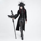 DEVIL FASHION Women's Gothic Beaded Trim Buckle Strap Zip Jacket Black