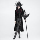 DEVIL FASHION Women's Gothic Beaded Trim Buckle Strap Zip Jacket Black