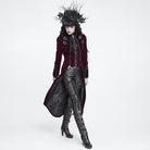 DEVIL FASHION Women's Gothic Beaded Trim Buckle Strap Zip Jacket Red