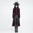 DEVIL FASHION Women's Gothic Beaded Trim Buckle Strap Zip Jacket Red