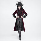DEVIL FASHION Women's Gothic Beaded Trim Buckle Strap Zip Jacket Red