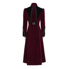 DEVIL FASHION Women's Gothic Beaded Trim Buckle Strap Zip Jacket Red