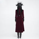 DEVIL FASHION Women's Gothic Beaded Trim Buckle Strap Zip Jacket Red