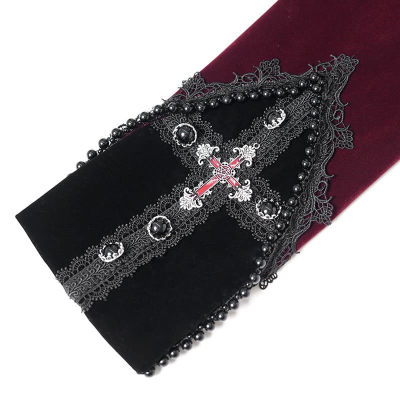 DEVIL FASHION Women's Gothic Beaded Trim Buckle Strap Zip Jacket Red