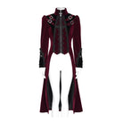 DEVIL FASHION Women's Gothic Beaded Trim Buckle Strap Zip Jacket Red