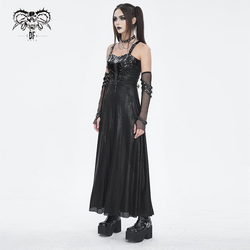 DEVIL FASHION Women's Gothic Buckle Strap Eyelets Maxi Dress