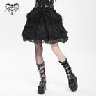 DEVIL FASHION Women's Gothic Buckle Strap Multilayer Hem Skirt Black
