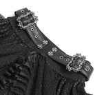 DEVIL FASHION Women's Gothic Buckle Strap Multilayer Hem Skirt Black