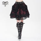 DEVIL FASHION Women's Gothic Buckle Strap Multilayer Hem Skirt Red