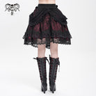 DEVIL FASHION Women's Gothic Buckle Strap Multilayer Hem Skirt Red
