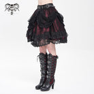 DEVIL FASHION Women's Gothic Buckle Strap Multilayer Hem Skirt Red
