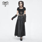 DEVIL FASHION Women's Gothic Buckle Stud Side Slit Long Skirt