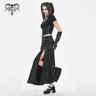 DEVIL FASHION Women's Gothic Buckle Stud Side Slit Long Skirt