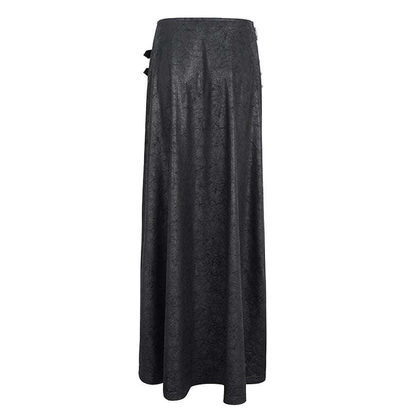 DEVIL FASHION Women's Gothic Buckle Stud Side Slit Long Skirt