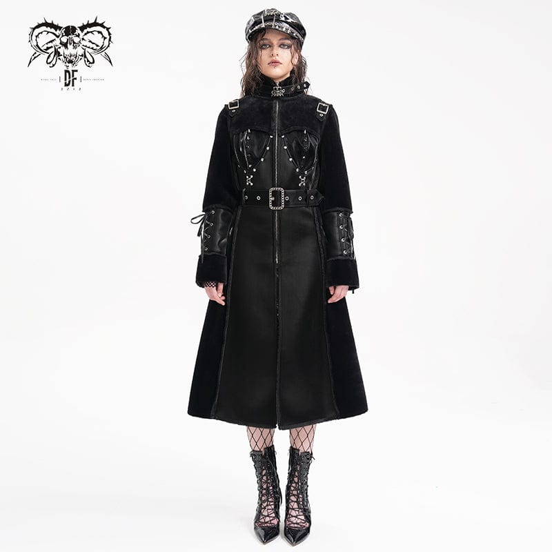 DEVIL FASHION Women's Gothic Buckle-up Studs Eyelets Coat