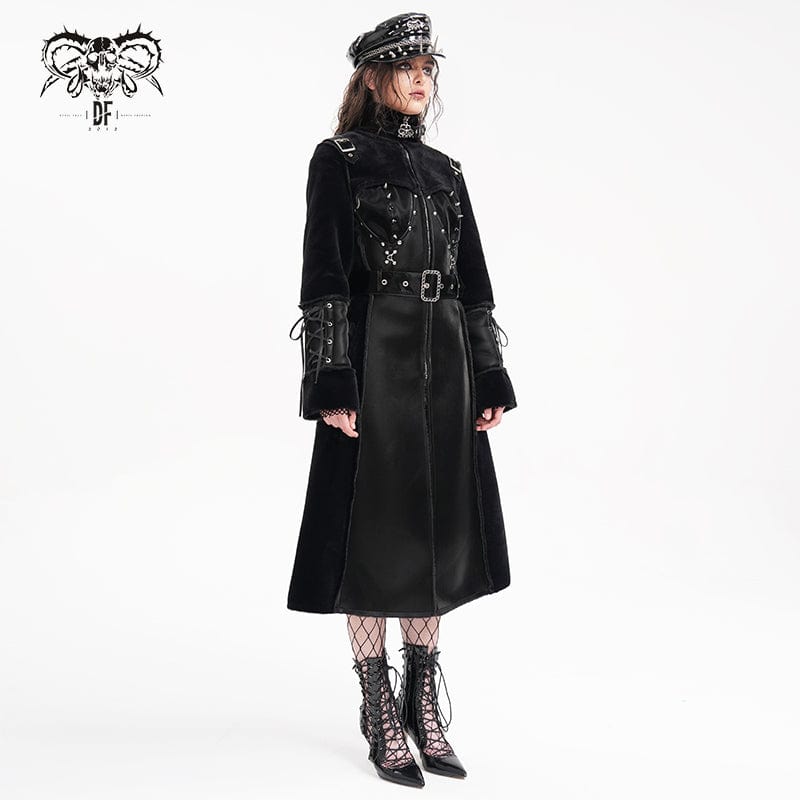 DEVIL FASHION Women's Gothic Buckle-up Studs Eyelets Coat