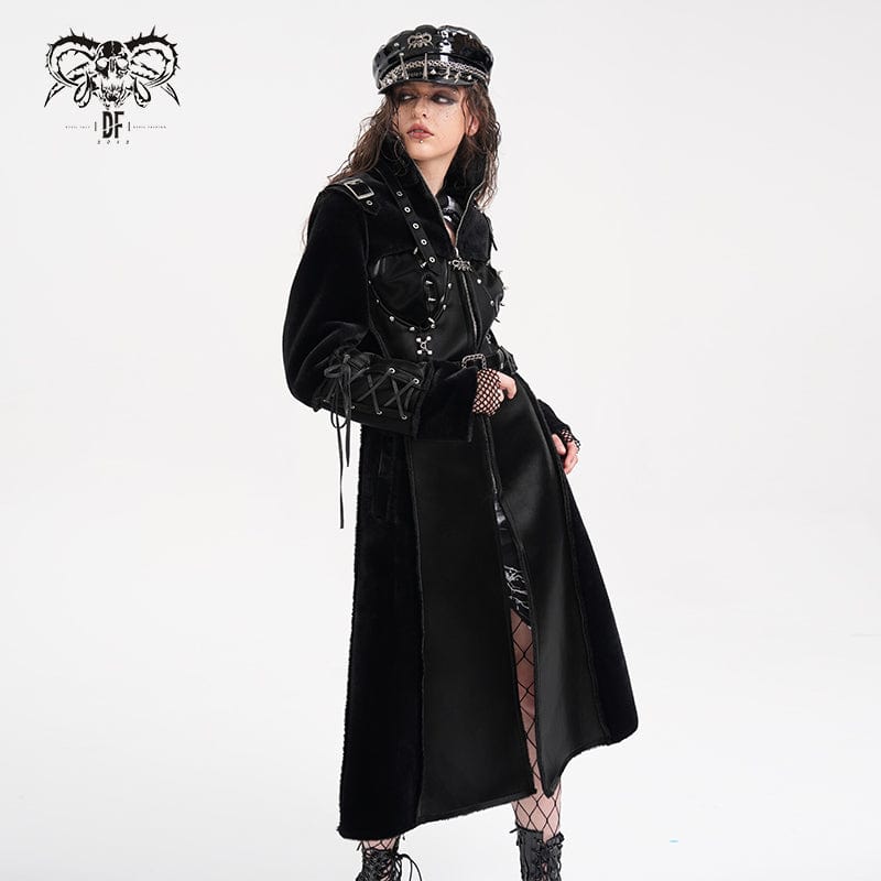 DEVIL FASHION Women's Gothic Buckle-up Studs Eyelets Coat