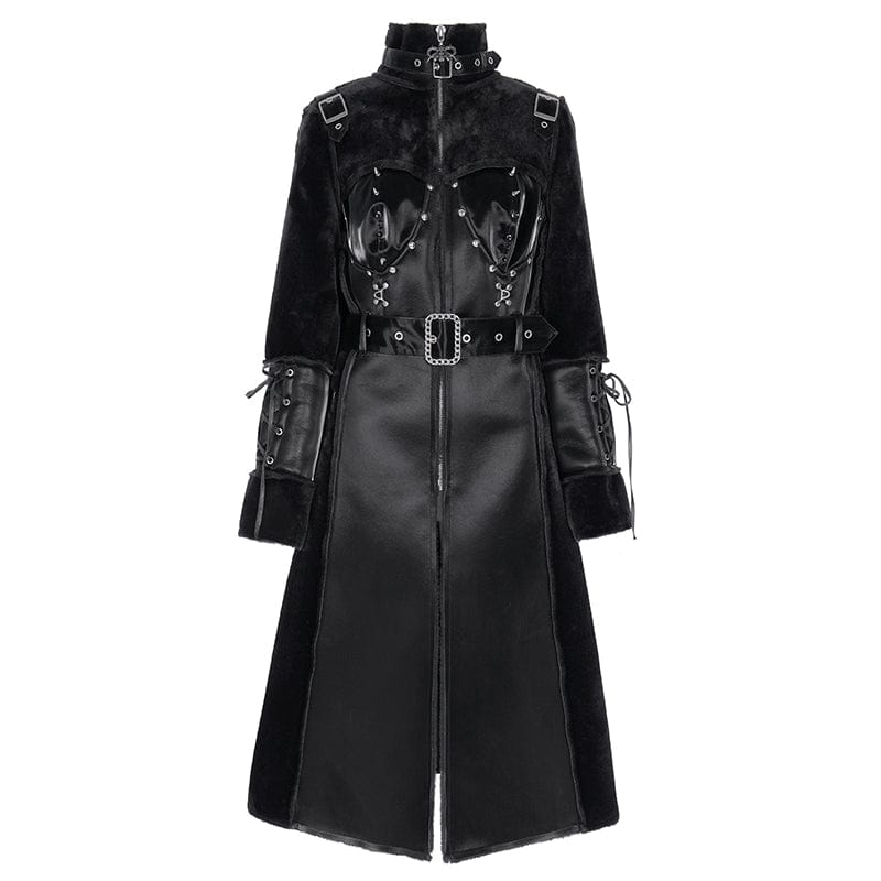 DEVIL FASHION Women's Gothic Buckle-up Studs Eyelets Coat