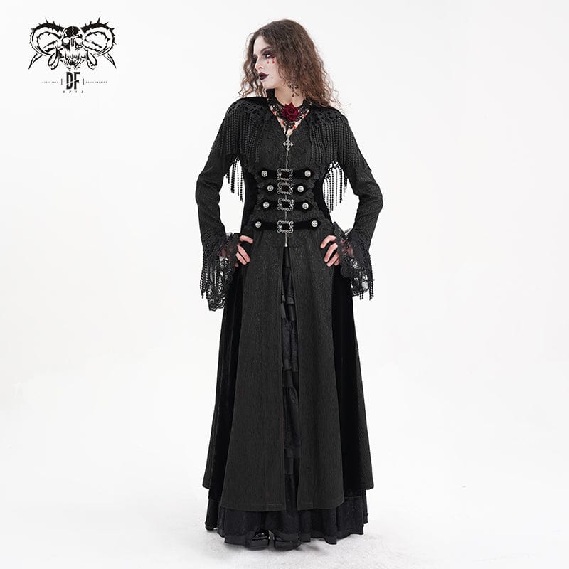 DEVIL FASHION Women's Gothic Buckle-up Tassels Jacket with Hood