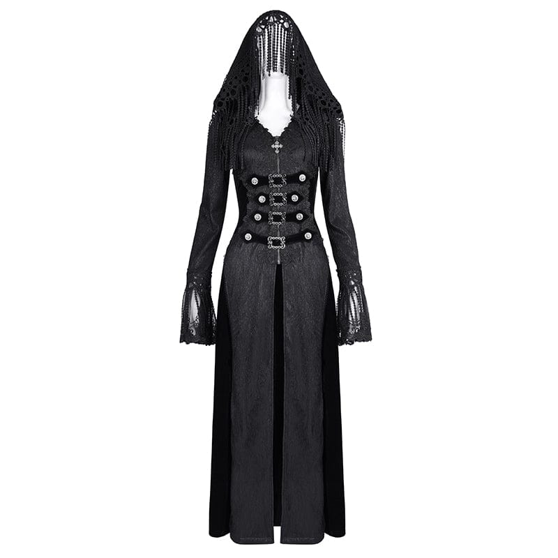 DEVIL FASHION Women's Gothic Buckle-up Tassels Jacket with Hood