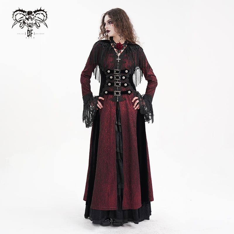 DEVIL FASHION Women's Gothic Buckle-up Tassels Jacket with Hood Red