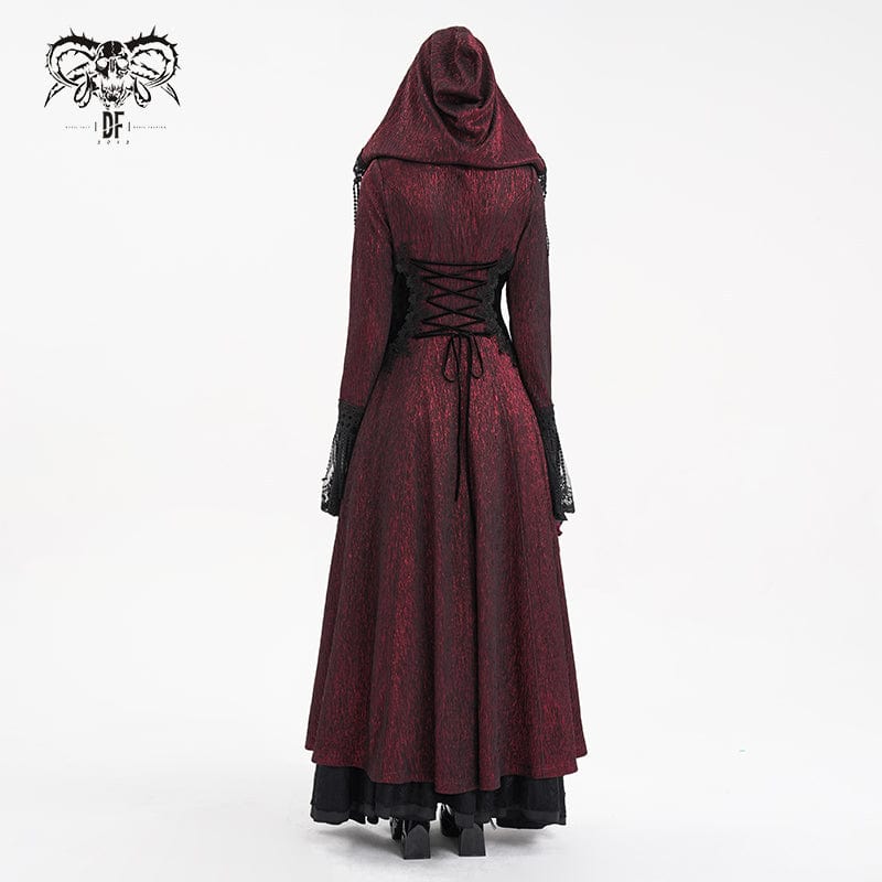 DEVIL FASHION Women's Gothic Buckle-up Tassels Jacket with Hood Red