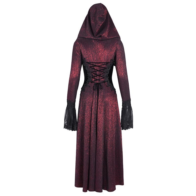 DEVIL FASHION Women's Gothic Buckle-up Tassels Jacket with Hood Red