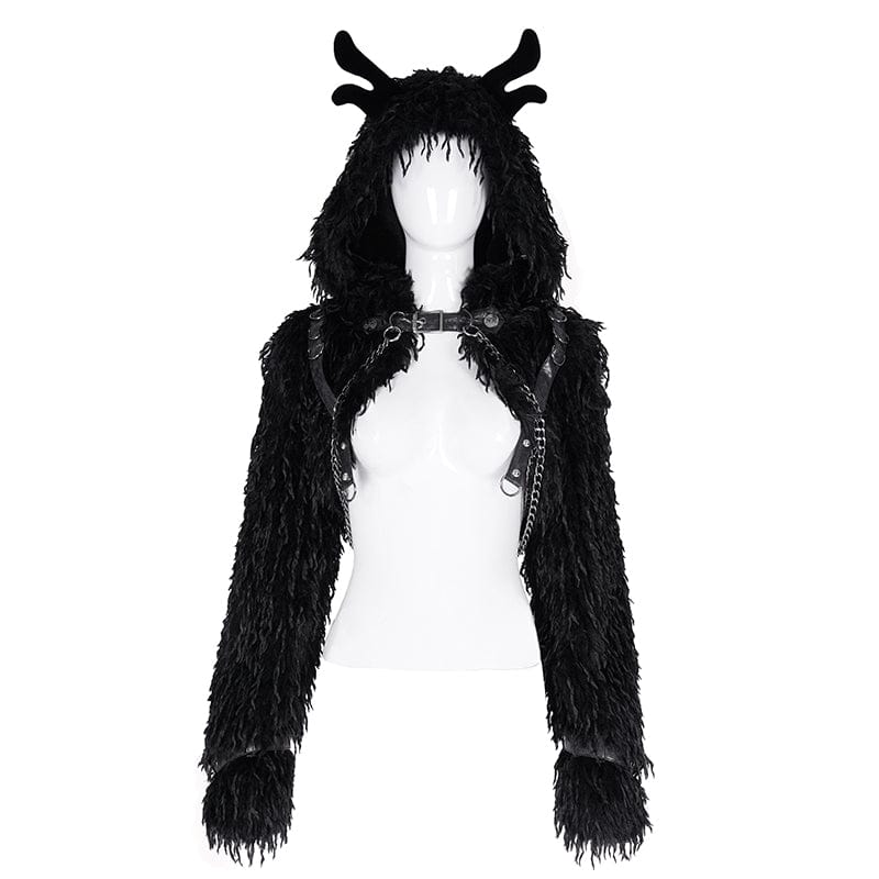 DEVIL FASHION Women's Gothic Chain Buckle-up Horn Cape