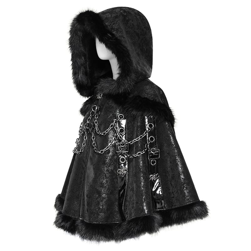 DEVIL FASHION Women's Gothic Chain-Detailed Textured Hooded Cloak