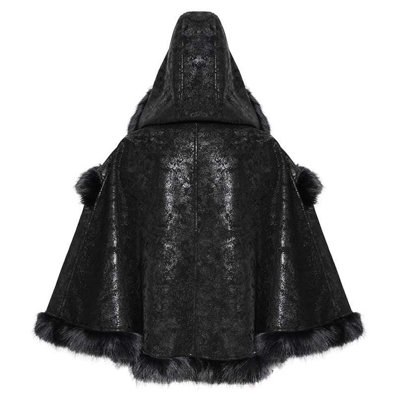 DEVIL FASHION Women's Gothic Chain-Detailed Textured Hooded Cloak