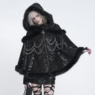 DEVIL FASHION Women's Gothic Chain-Detailed Textured Hooded Cloak
