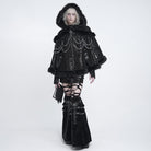 DEVIL FASHION Women's Gothic Chain-Detailed Textured Hooded Cloak