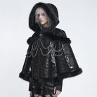 DEVIL FASHION Women's Gothic Chain-Detailed Textured Hooded Cloak