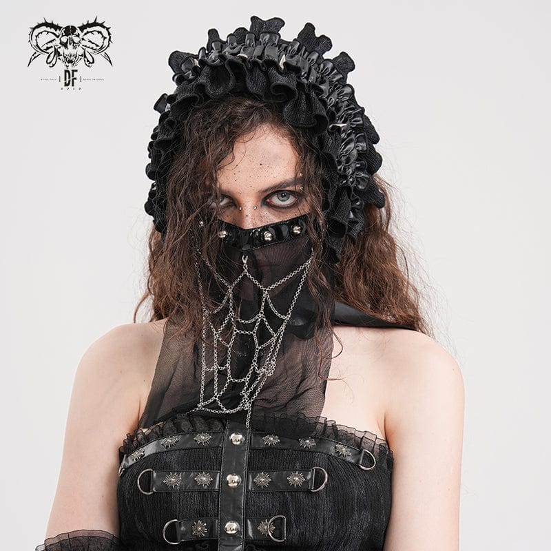 DEVIL FASHION Women's Gothic Chain Mesh Mental Beads Mask